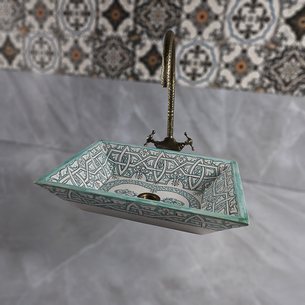 Moroccan Rectangular Ceramic Vessel Sink