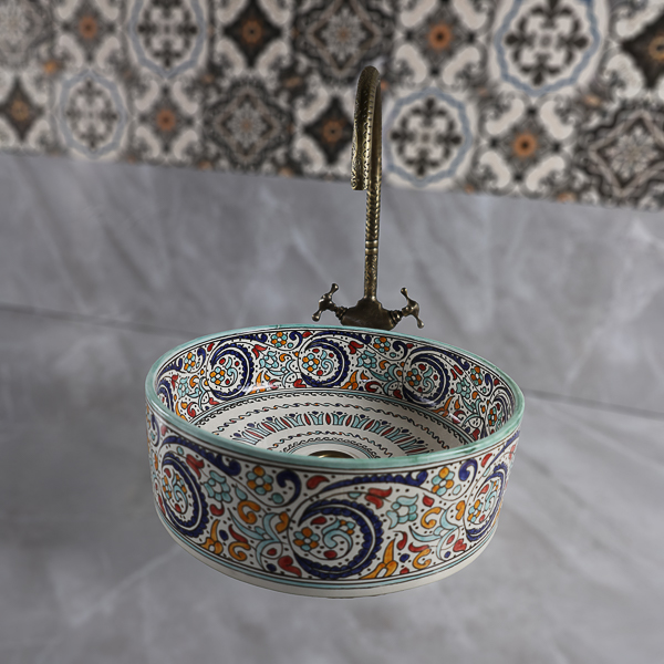 Moroccan round ceramic vessel sink